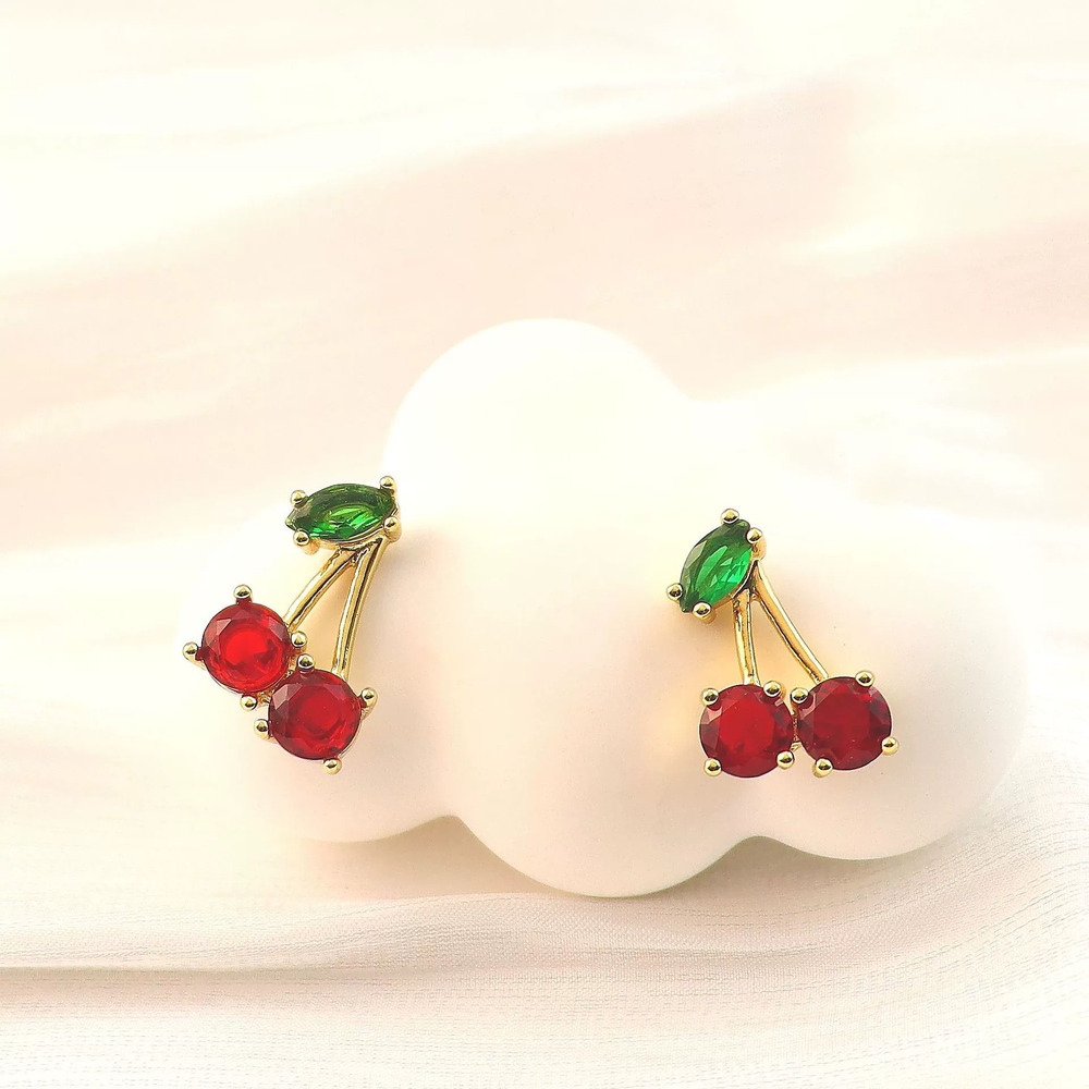 Kate SPADE Red Cherry Gem Necklace Earrings Set Fruit